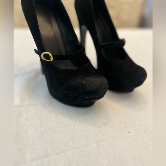 YSL Yves Saint Laurent Brown Suede Tribtoo Mary Jane Platform Heels Size 37 - Picture 10 of 11